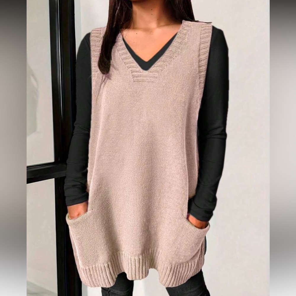 Oversized Tan Sweater Vest
